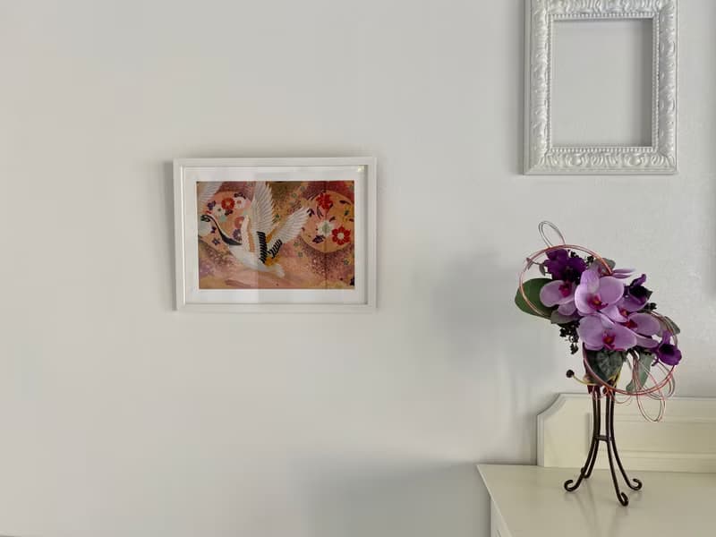 色打掛からつくるアートパネル　vintage fabric 和モダン 和風インテリア 鶴 プレゼント 結婚祝 新築祝 長寿祝 縁起物 額装インテリア　036