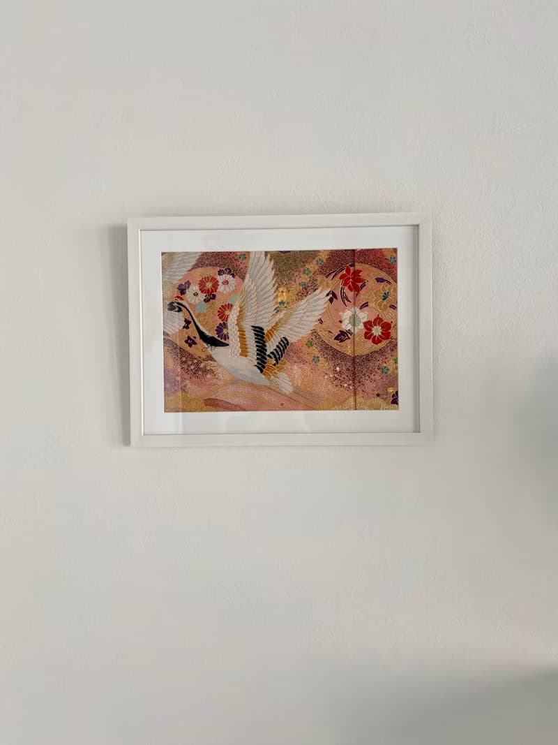 色打掛からつくるアートパネル　vintage fabric 和モダン 和風インテリア 鶴 プレゼント 結婚祝 新築祝 長寿祝 縁起物 額装インテリア　036