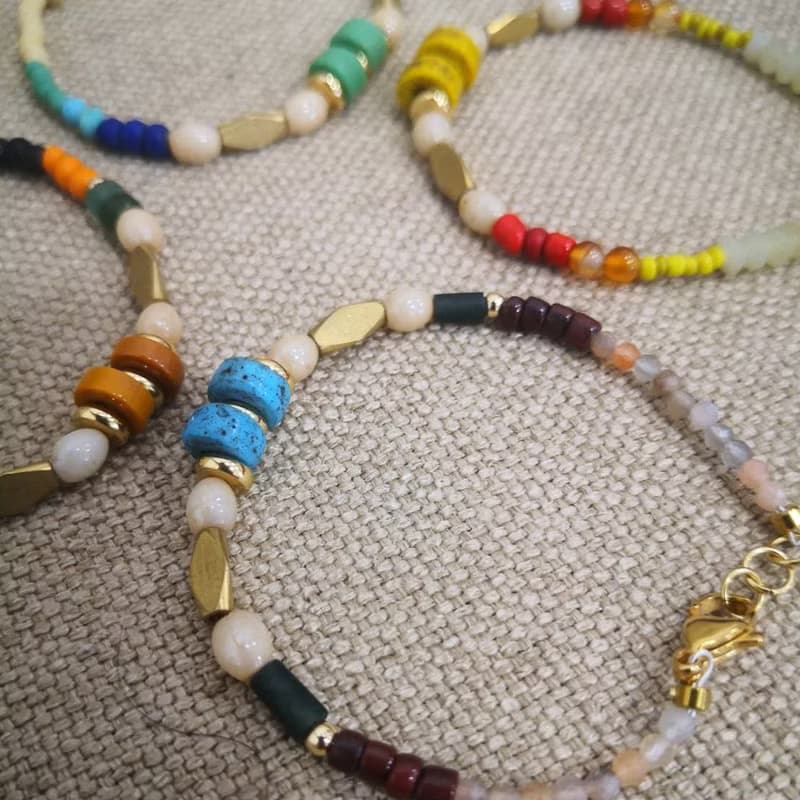 土耳其藍 復古vibe手鍊 黃銅 琉璃 水晶 半寶石 古著