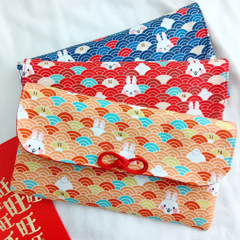 青海波兔兔-3色可選。布紅包袋。免費繡名字