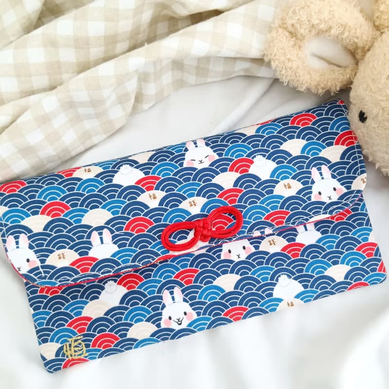 青海波兔兔-3色可選。布紅包袋。免費繡名字