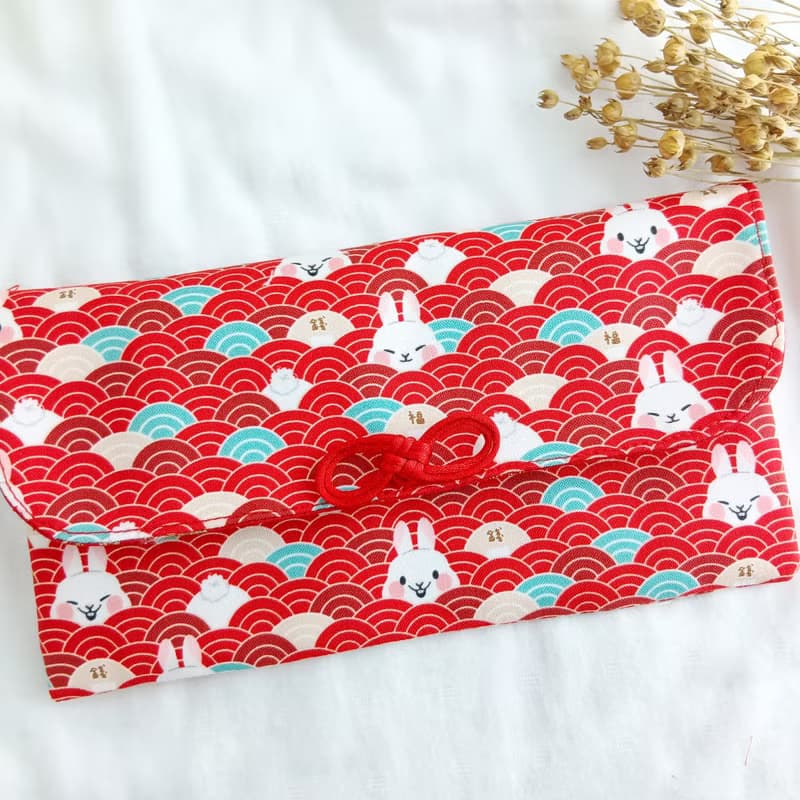 青海波兔兔-3色可選。布紅包袋。免費繡名字