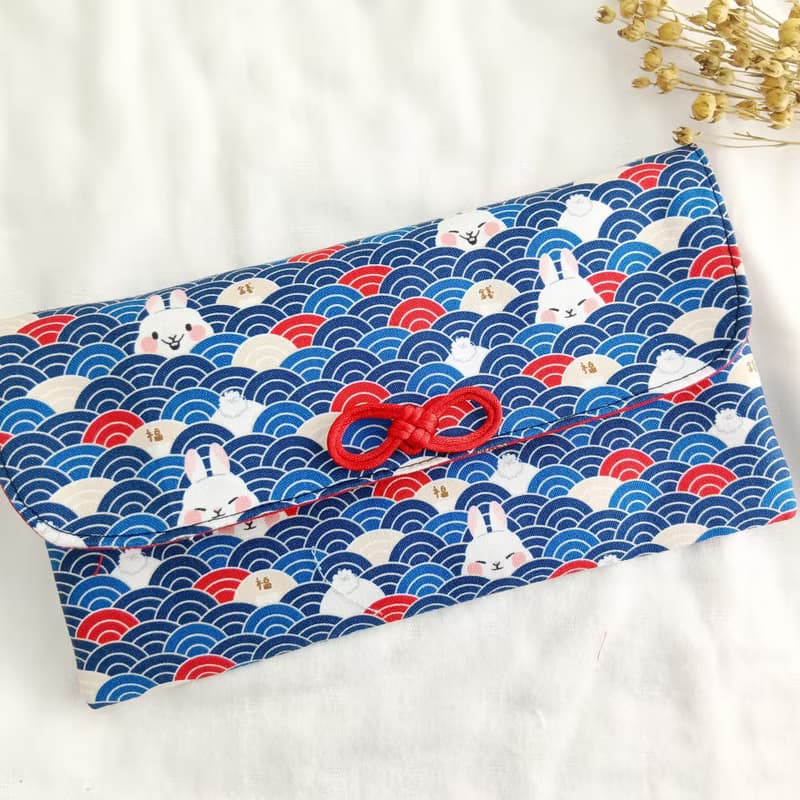 青海波兔兔-3色可選。布紅包袋。免費繡名字