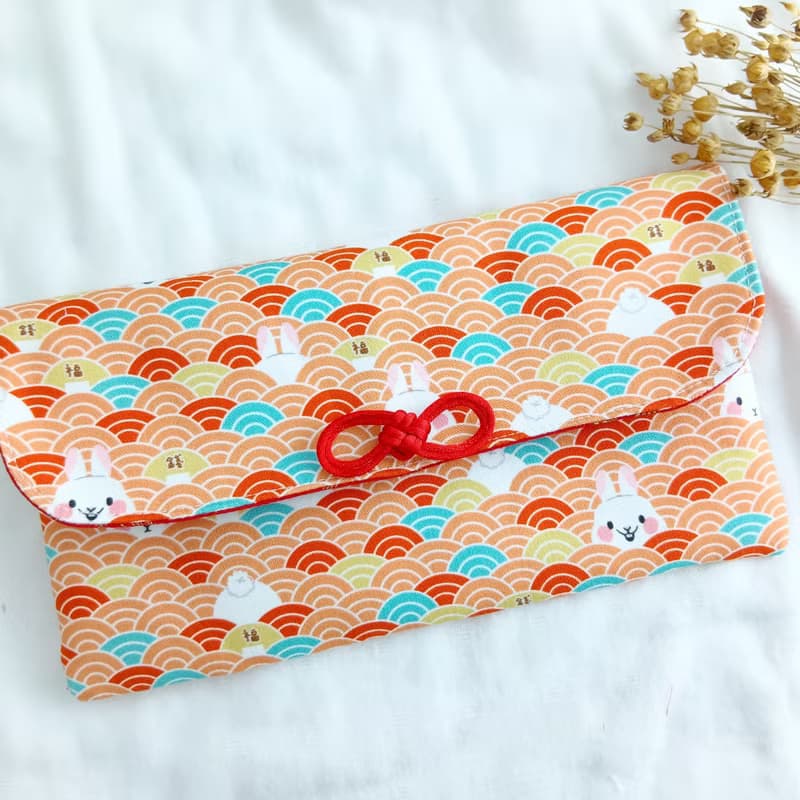 青海波兔兔-3色可選。布紅包袋。免費繡名字