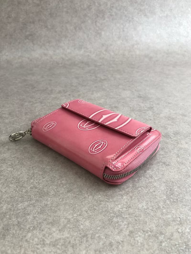 【 日本直送　名牌中古包 】Cartier カルティエ ハッピーバースデー 財布 ピンク エナメルレザー 二つ折り財布 vintage akkt2f