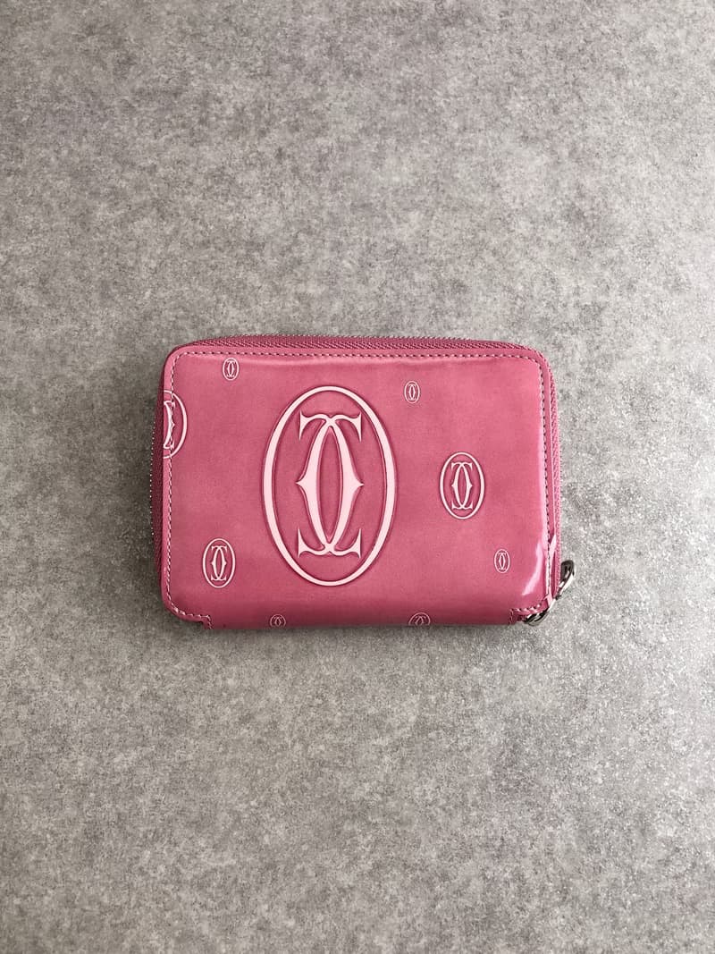 【 日本直送　名牌中古包 】Cartier カルティエ ハッピーバースデー 財布 ピンク エナメルレザー 二つ折り財布 vintage akkt2f