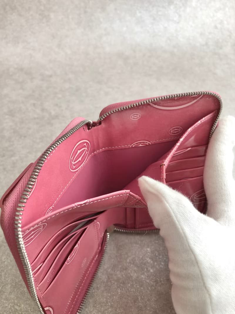 【 日本直送　名牌中古包 】Cartier カルティエ ハッピーバースデー 財布 ピンク エナメルレザー 二つ折り財布 vintage akkt2f