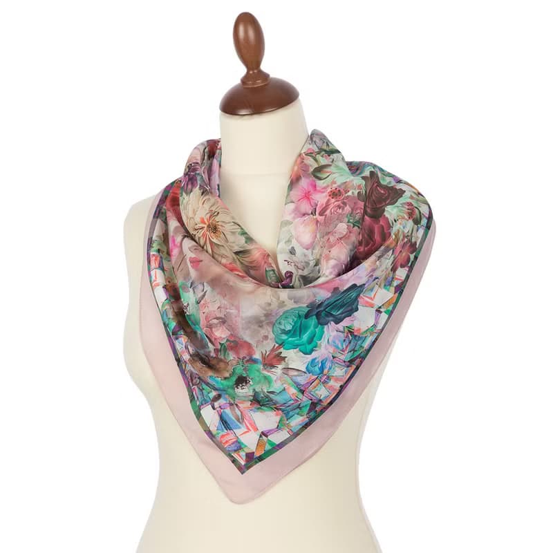 Pavlovo Posad Shawl, Russian Neck Scarf Natural 100% Silk Summer Wrap 10102-2