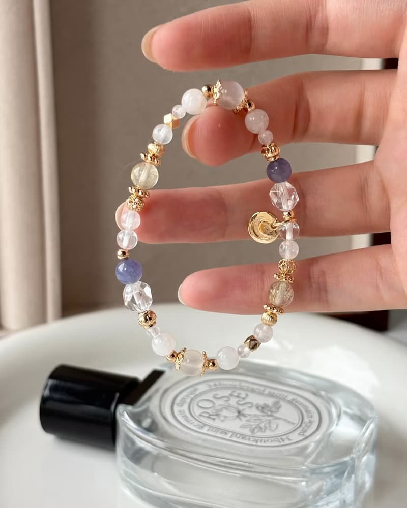 /月光庭/撫平情緒 直覺力 財運 愛情丹泉石 白水晶 月光石 金髮晶