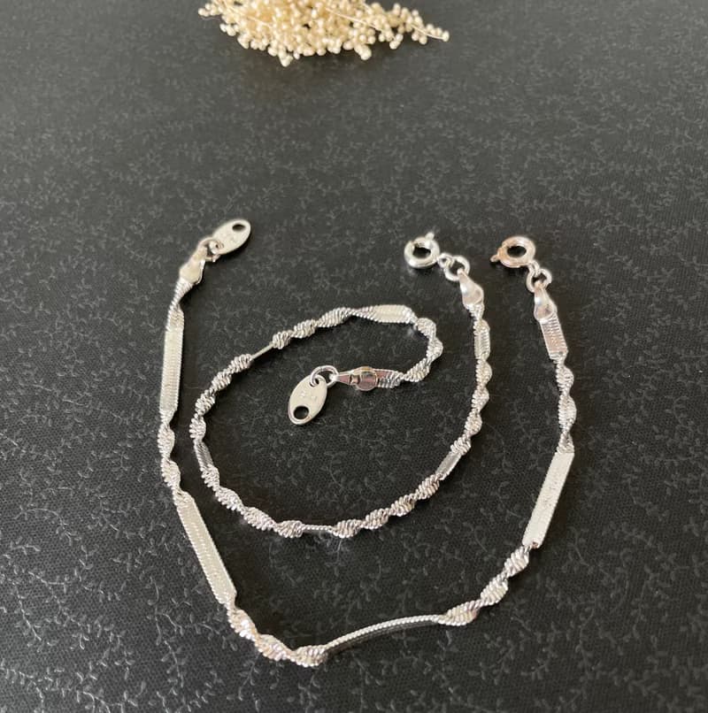 古董銀色扭結手鍊/腳鍊 AVON 1990年代 兩條一起合售