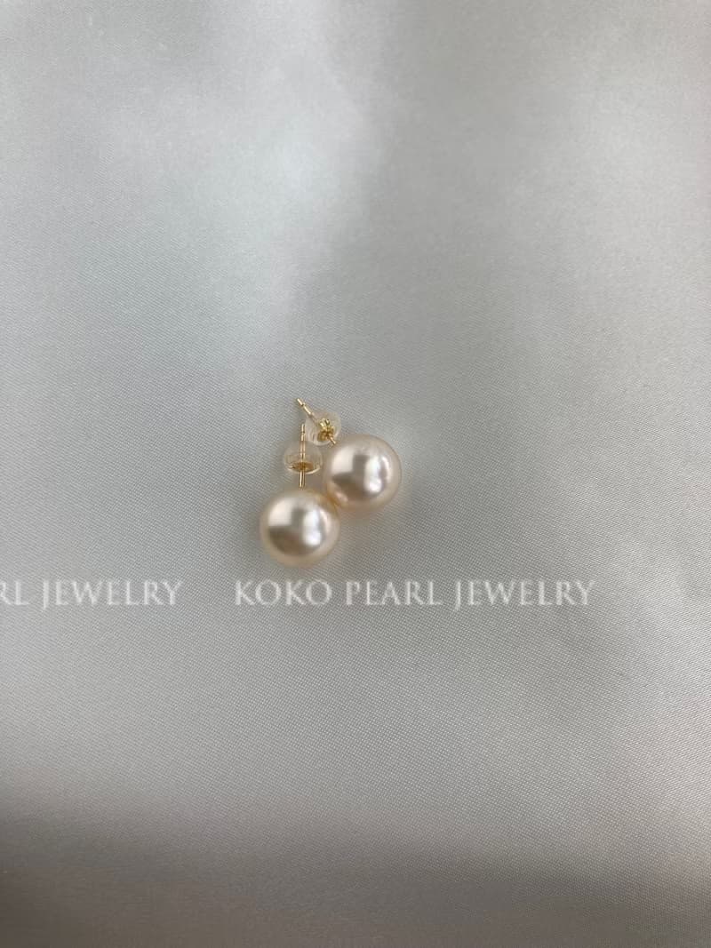 日本直送 香檳金色 11-12mm 南洋珍珠耳環 耳針 耳釘 珍珠耳夾