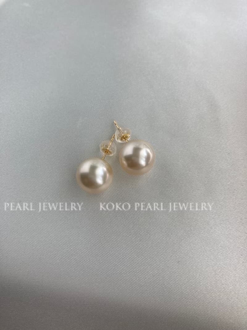 日本直送 香檳金色 11-12mm 南洋珍珠耳環 耳針 耳釘 珍珠耳夾