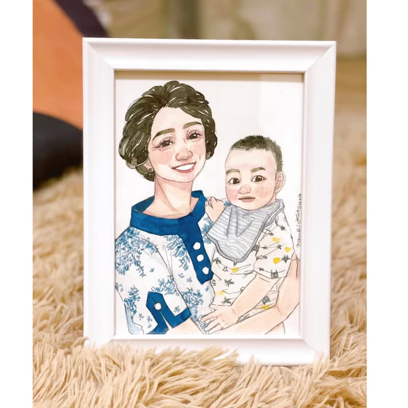 People Portrait 兩人7吋畫像 / 親子 寶寶 孩子畫像委託 附畫框