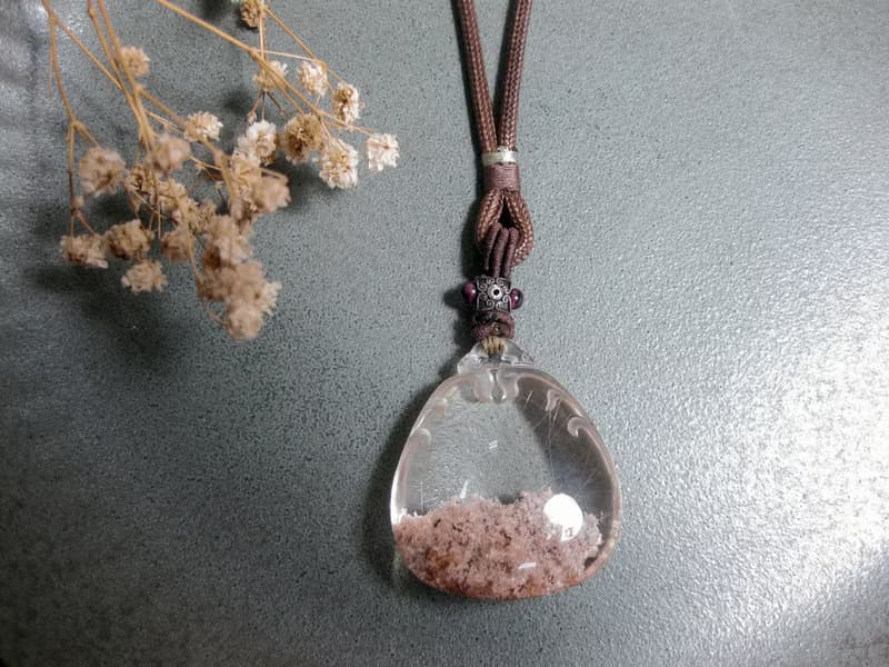 項鍊 天景系列 幽靈水晶(鈦晶共生)+紅石榴+925銀/天然獨特/