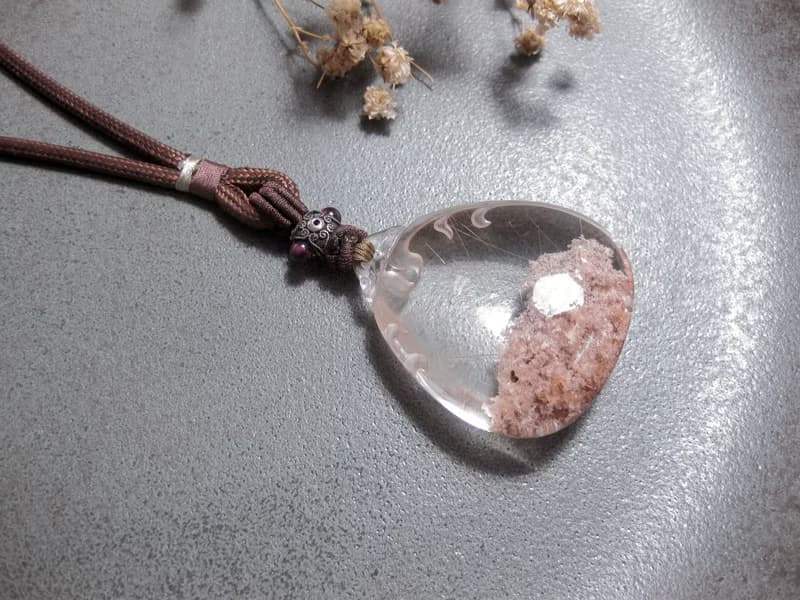 項鍊 天景系列 幽靈水晶(鈦晶共生)+紅石榴+925銀/天然獨特/