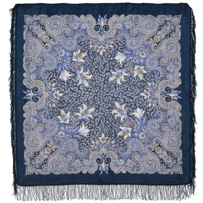 Pavlovo Posad Russian Shawl 100% Wool Scarf 125x125 cm Woolen Fringe 23-14