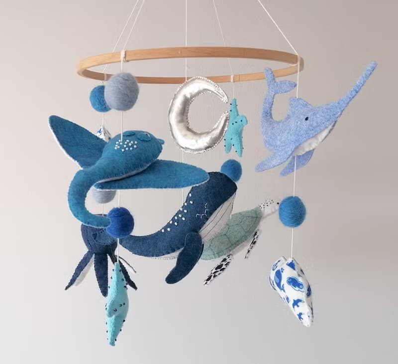 Ocean Baby Mobile for Boy Nursery, Felt Sea Animals Crib Mobile,Cot Mobile Gift
