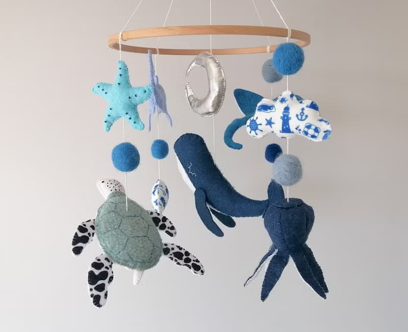 Ocean Baby Mobile for Boy Nursery, Felt Sea Animals Crib Mobile,Cot Mobile Gift