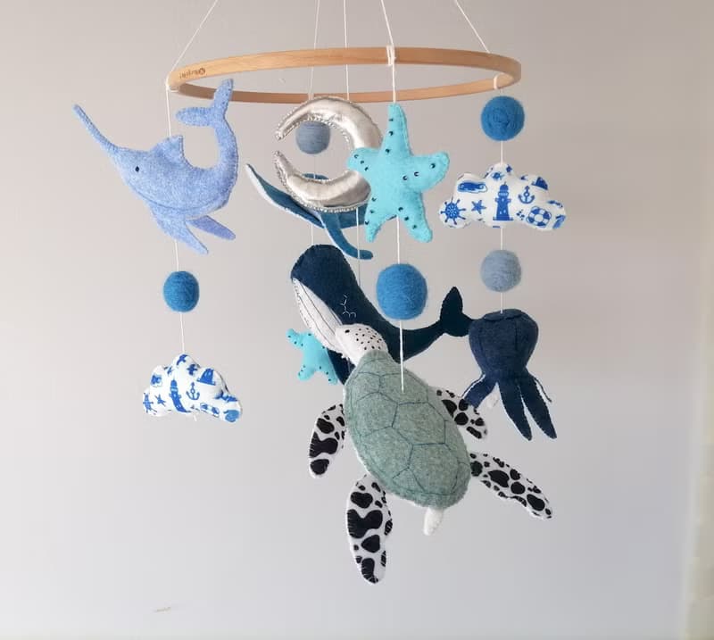 Ocean Baby Mobile for Boy Nursery, Felt Sea Animals Crib Mobile,Cot Mobile Gift