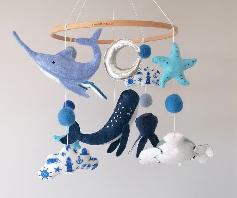 Ocean Baby Mobile for Boy Nursery, Felt Sea Animals Crib Mobile,Cot Mobile Gift