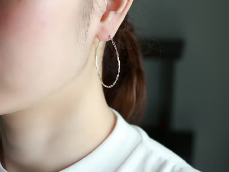 SV935(Argentium)-twist hoop pierced earrings 不能改耳夾