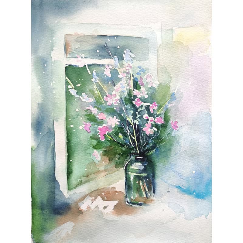 Floral Bouquet Original Watercolor Flower Painting Still Life 手工水彩 原创水彩