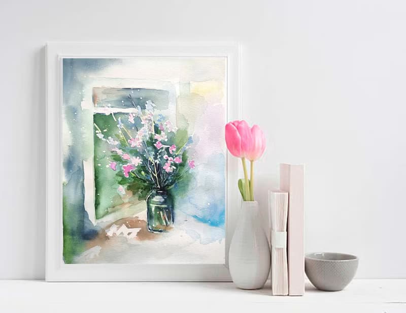 Floral Bouquet Original Watercolor Flower Painting Still Life 手工水彩 原创水彩