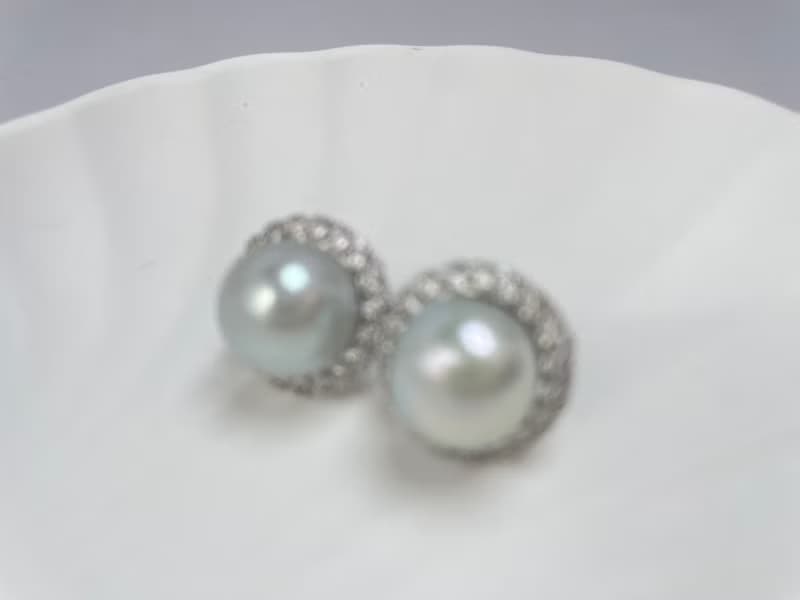 天然淡水珍珠 大珍珠 純銀耳釘 古典主義 重工