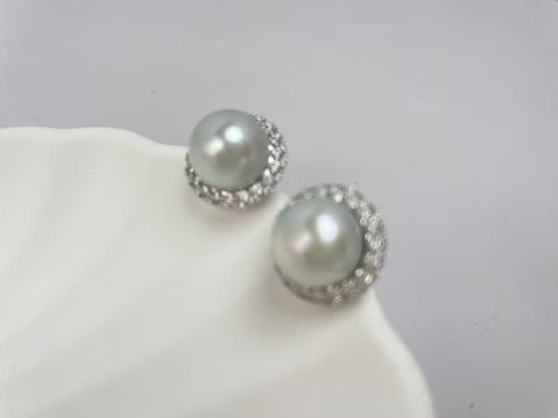 天然淡水珍珠 大珍珠 純銀耳釘 古典主義 重工
