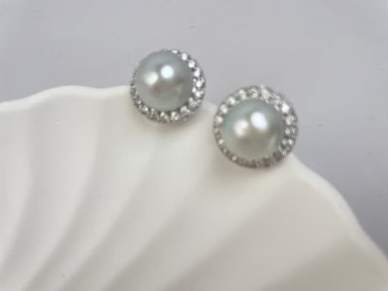 天然淡水珍珠 大珍珠 純銀耳釘 古典主義 重工