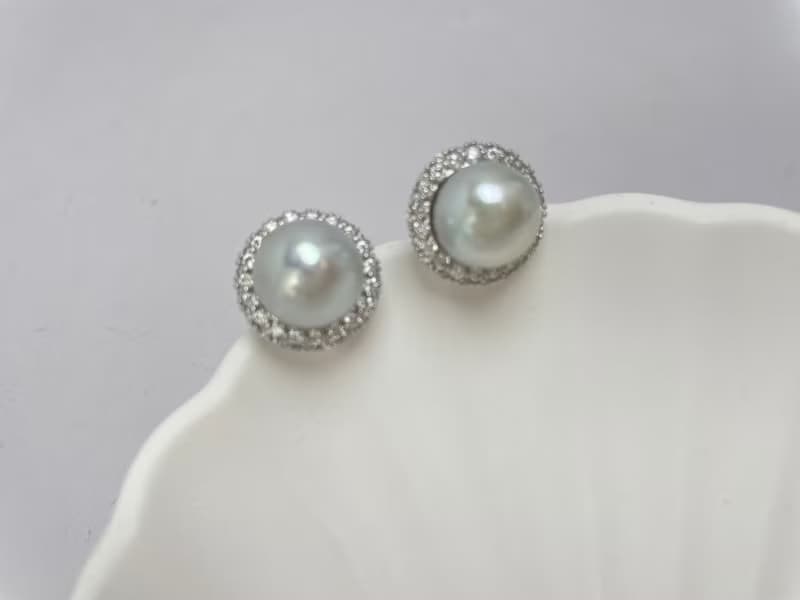 天然淡水珍珠 大珍珠 純銀耳釘 古典主義 重工