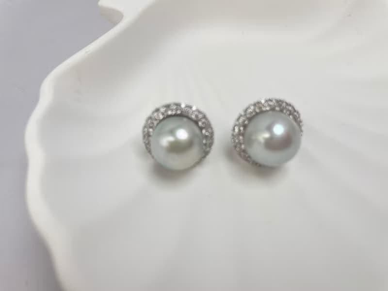 天然淡水珍珠 大珍珠 純銀耳釘 古典主義 重工