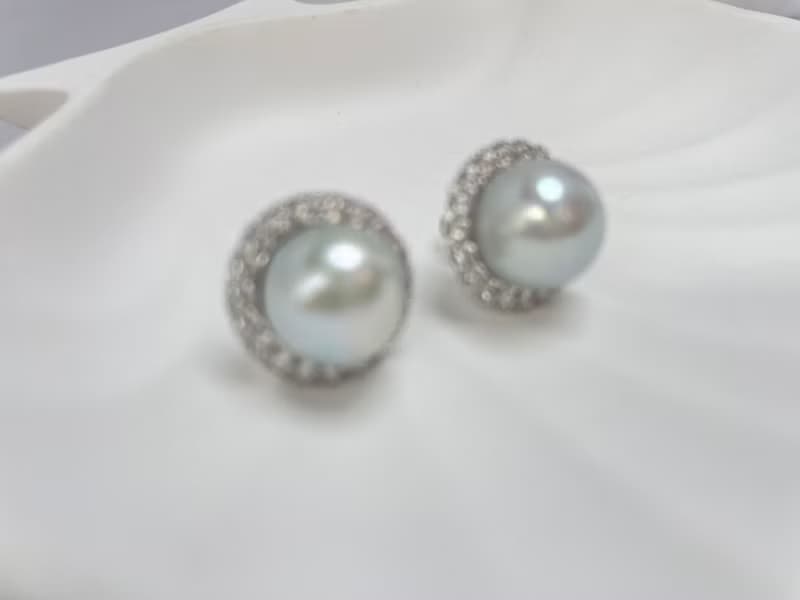天然淡水珍珠 大珍珠 純銀耳釘 古典主義 重工