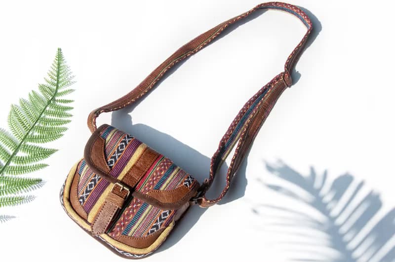 手工真皮側背包 牛皮側背包 編織包皮革斜背包 皮革包-南美洲天空