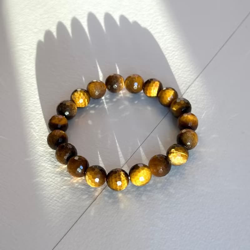黃虎眼石切角純珠手鏈 男士手鍊 情侶手鍊 情人節禮物 巨蟹獅子座