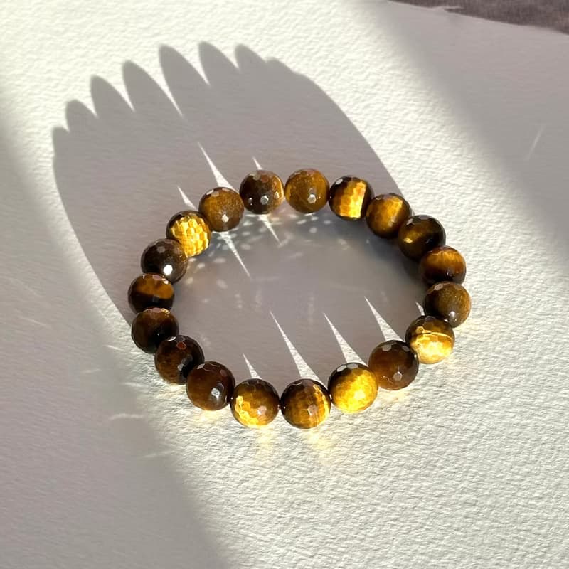 黃虎眼石切角純珠手鏈 男士手鍊 情侶手鍊 情人節禮物 巨蟹獅子座