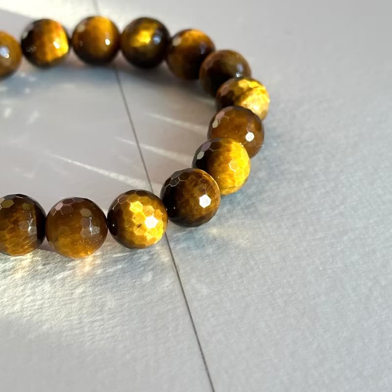 黃虎眼石切角純珠手鏈 男士手鍊 情侶手鍊 情人節禮物 巨蟹獅子座