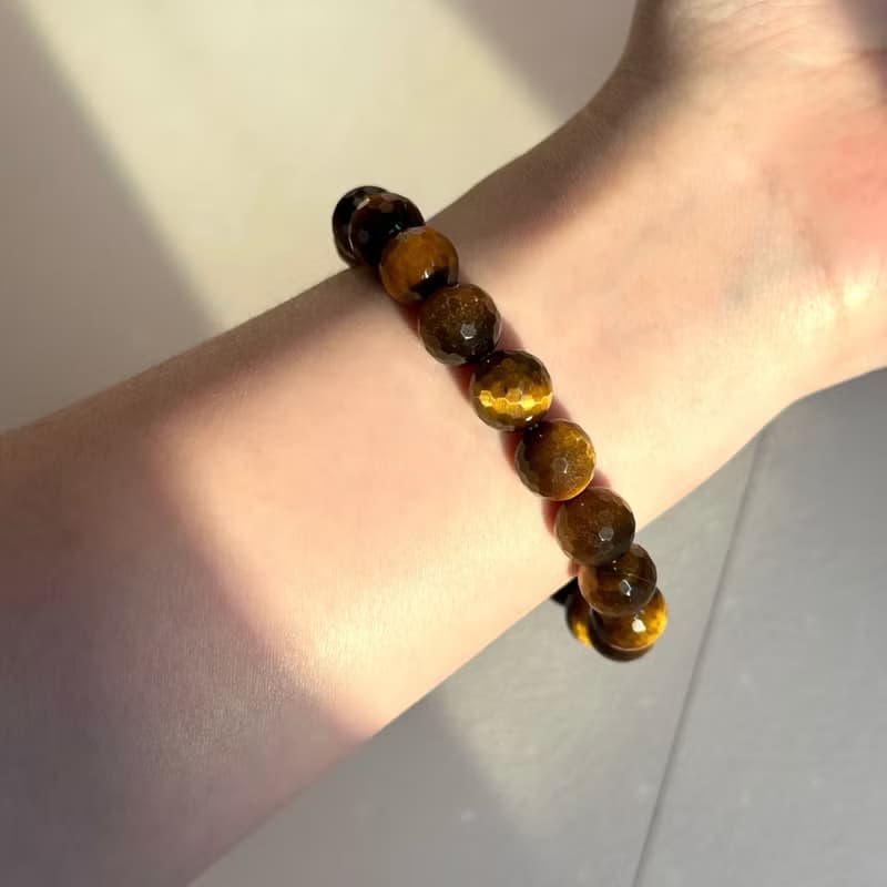 黃虎眼石切角純珠手鏈 男士手鍊 情侶手鍊 情人節禮物 巨蟹獅子座