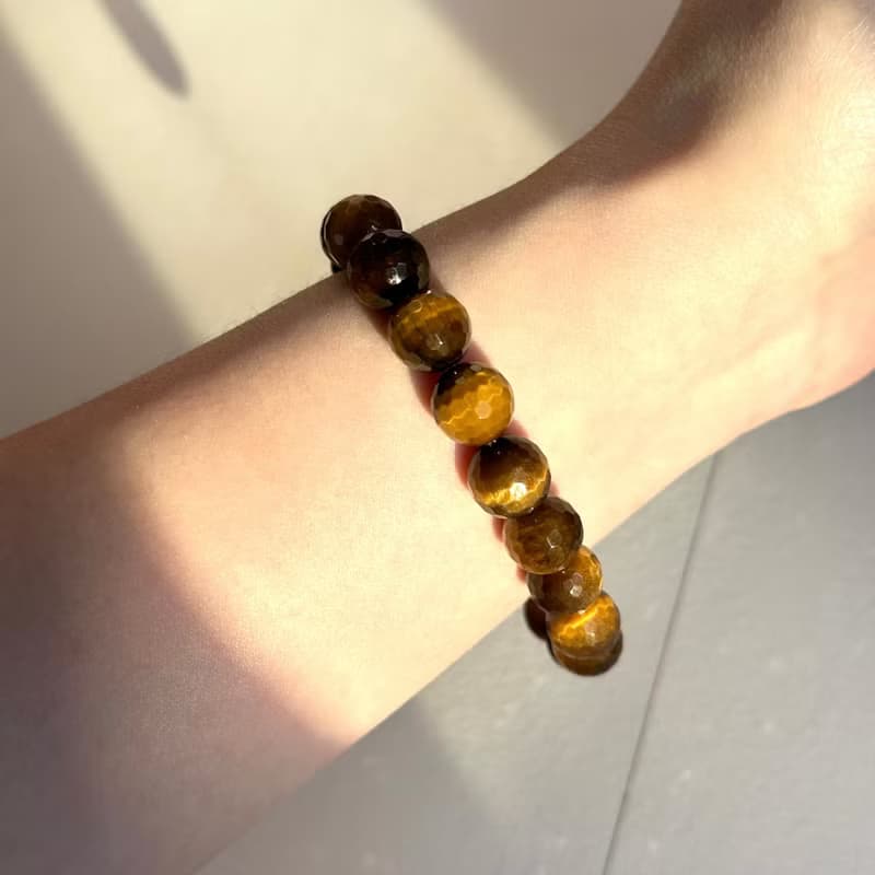 黃虎眼石切角純珠手鏈 男士手鍊 情侶手鍊 情人節禮物 巨蟹獅子座