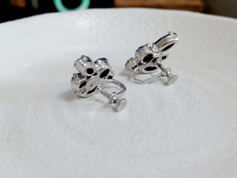 vintage jewelry  氣質佳人晶透藍色萊茵鑽 夾式耳環
