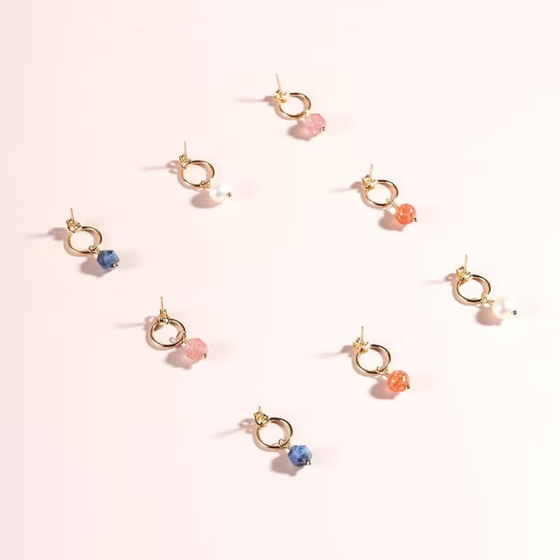 天然石14K包金圓環耳環 禮物