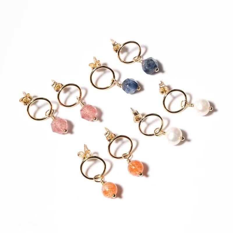 天然石14K包金圓環耳環 禮物