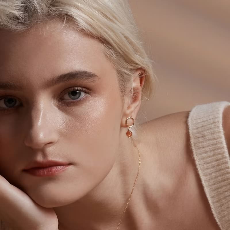 天然石14K包金圓環耳環 禮物