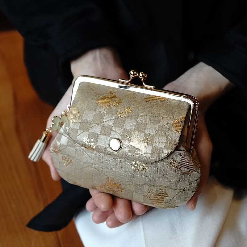 西陣織金襴口袋親子口金包-金市松兔Good/零錢包