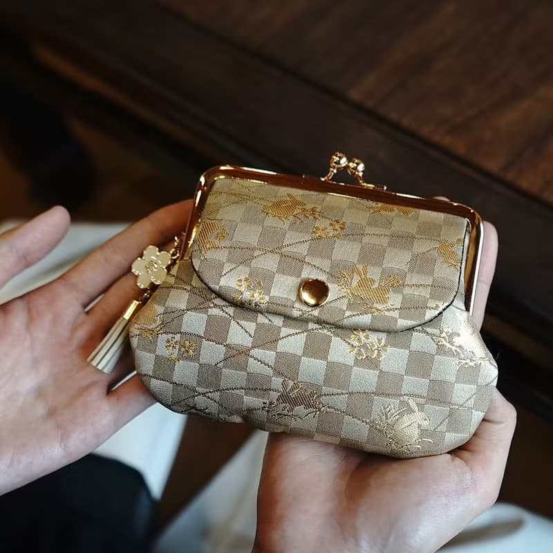 西陣織金襴口袋親子口金包-金市松兔Good/零錢包