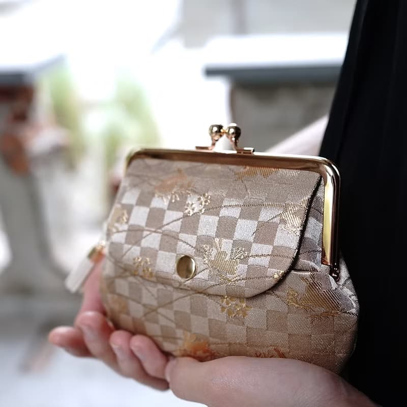 西陣織金襴口袋親子口金包-金市松兔Good/零錢包