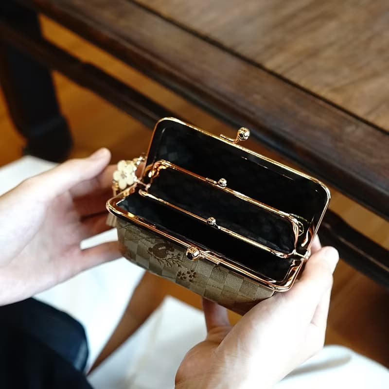 西陣織金襴口袋親子口金包-金市松兔Good/零錢包