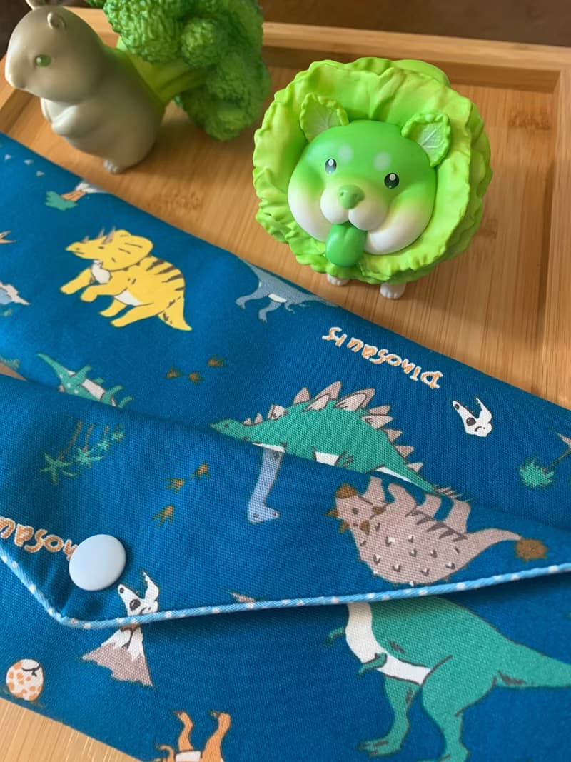 文青風環保純棉筷袋  侏羅紀 吸睛藍 日本 潮物 收納 手作餐具袋