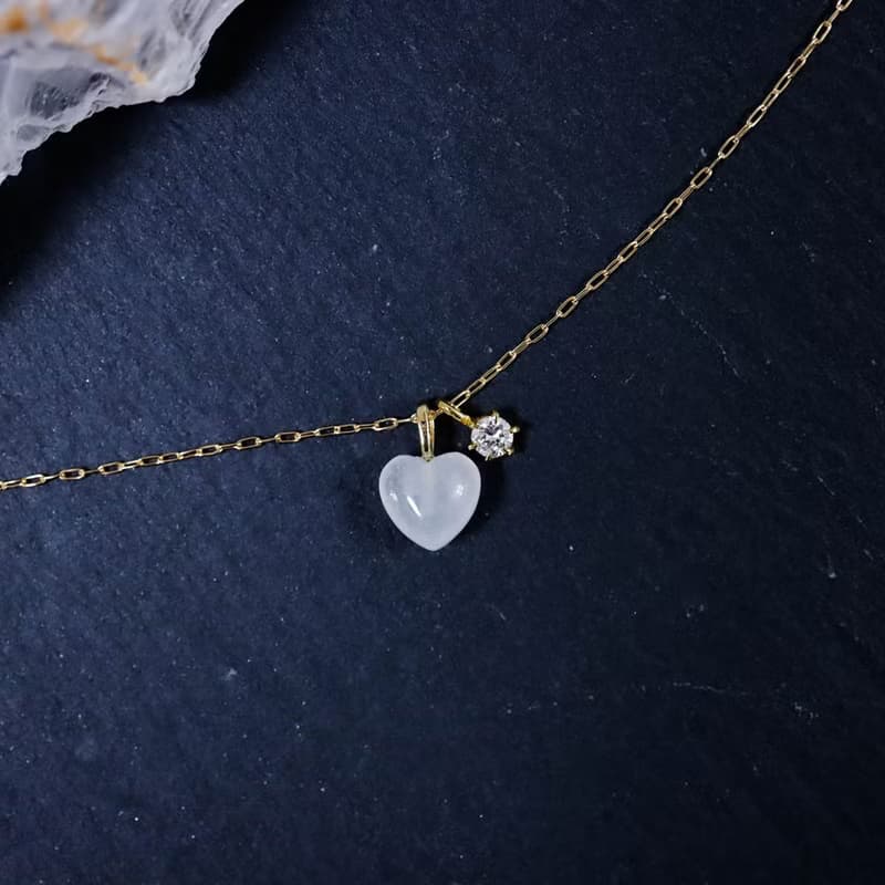 14K 黃K金 心型白水晶墜子 天然水晶 愛心白水晶