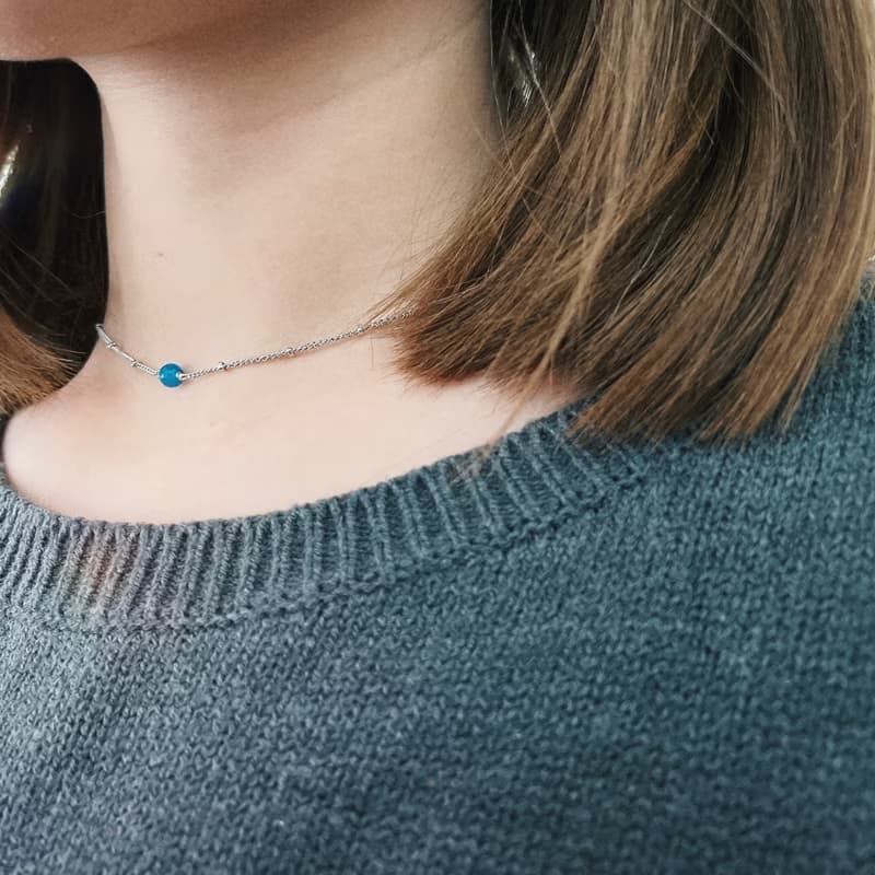 ll 海洋珍珠 ll 天然原礦磷灰石鋼短項鍊 -- 316醫療鋼 Apatite